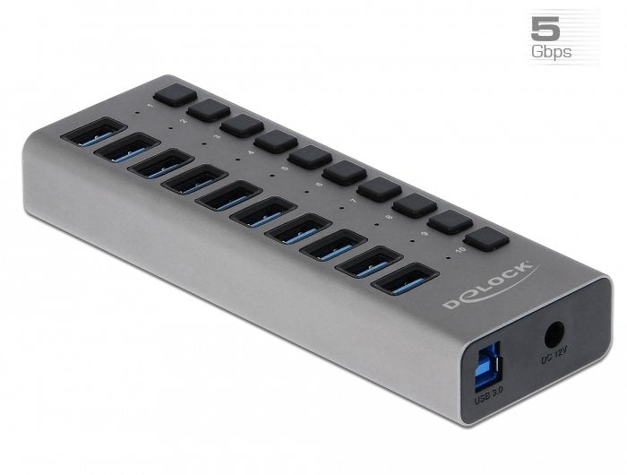 Delock Externer Superspeed USB Hub With 10 Ports + Switch