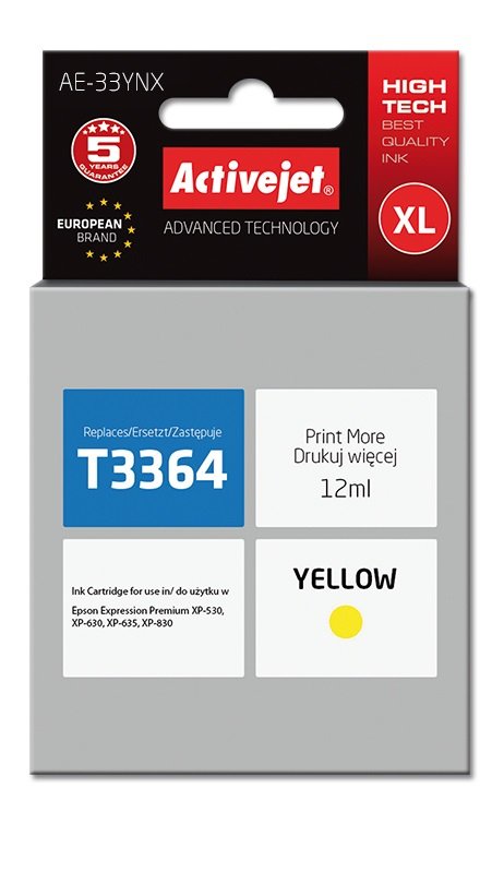 Activejet Ink AE-33YNX (reemplazo Epson 33XL T3364 - Supreme - 12ML - Yellow