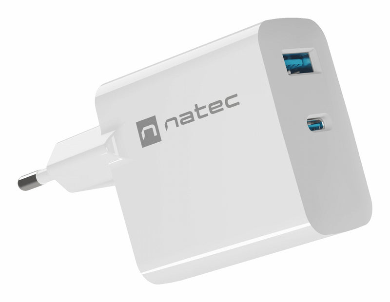 Natec Charger Ribera GaN 65W PD 3.0 QC3.0 1x USB-A + 1x USB-C White