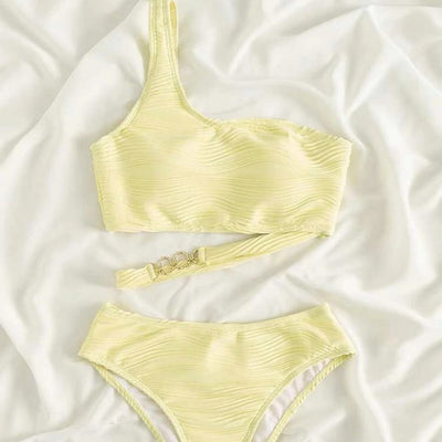 Two-piece Irregularly Cut-out One-shoulder Swimsuit