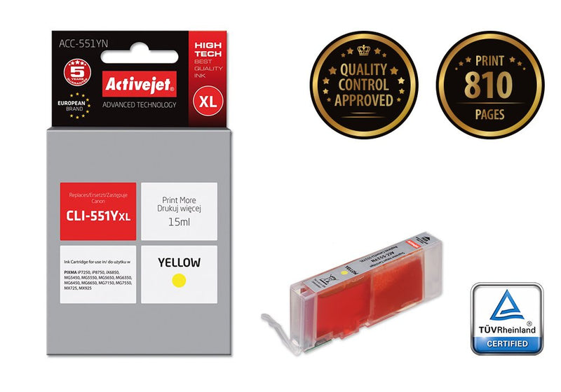 Activejet Ink ACC-551YN (reemplazo Canon CLI-551Y - Supreme - 15ML - Yellow