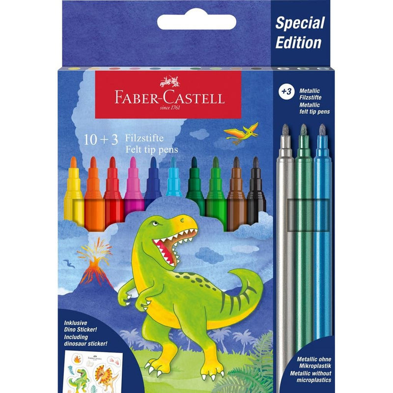 Faber-castell Edition Dinosaurios Pack 13 Markers Colours - 10 Colours Clasicos + 3 Colours Metalizados -