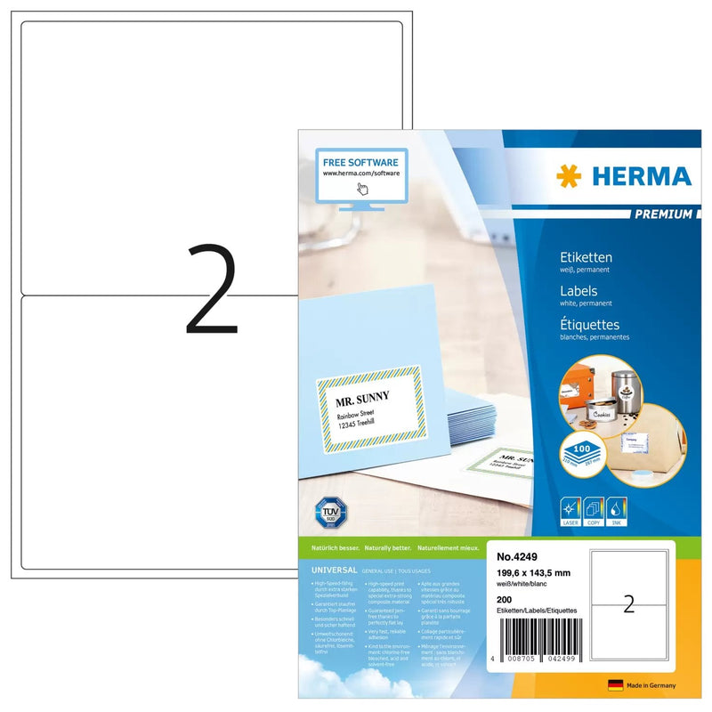 Herma Labels Dirección A4 White 199,6X143,5MM Paper 200 Units