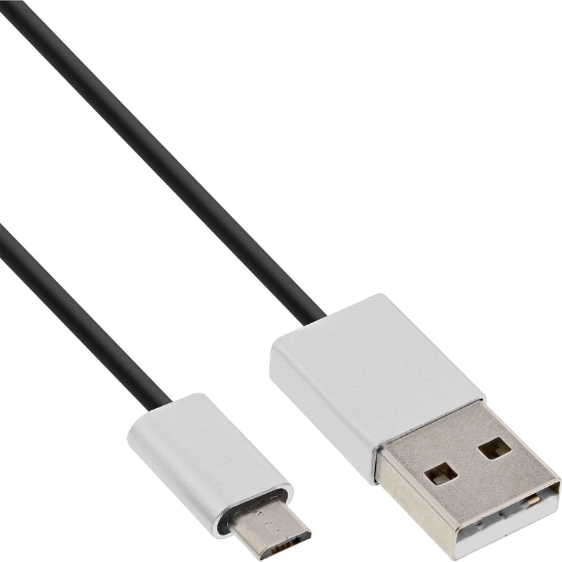 Inline Cable Micro-USB 2.0, Connector USB-A a Connector Micro-b, Black/Aluminium Flexible, 2M