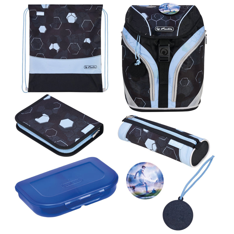 Herlitz Softlight Greenline Cyber Soccer Set Of Backpack School Child Poliéster Blue Oscuro