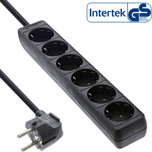 Inline Power Strip 6 Sockets 6X Type F 1.5M Cable Black — image 1