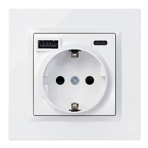 Base Plug Schuko + USB a + C 10,5W 16A 250V~, Simon 10, White — image 1