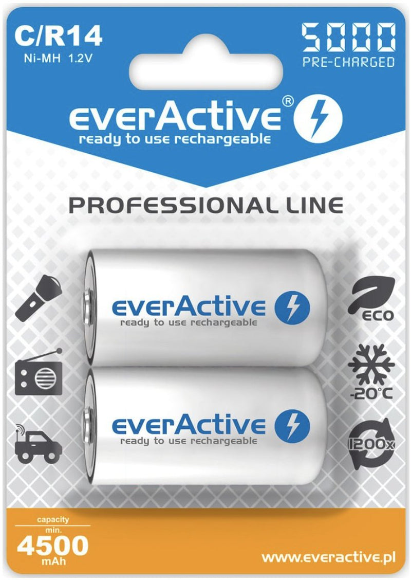 Everactive Batteries Recargables Ni-mh R14 C 5000MAH Line Professional