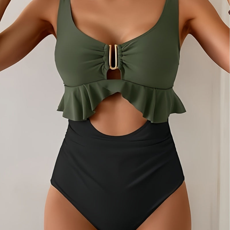 Womens Two Piece Swimsuit Bikini Solid Color High Waisted