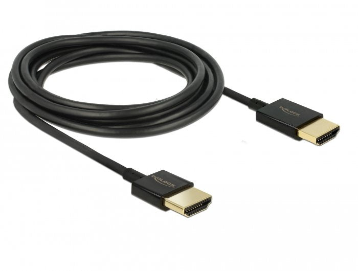Delock Cable HDMI Slim With Ethernet 0,25M Black 4K, 60 Hz, High Speed