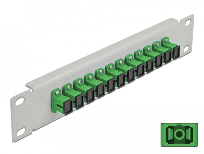 Delock 66782 Panel Connection Fibre Optic 10 12 Ports Sc Simplex Green 1U Grey