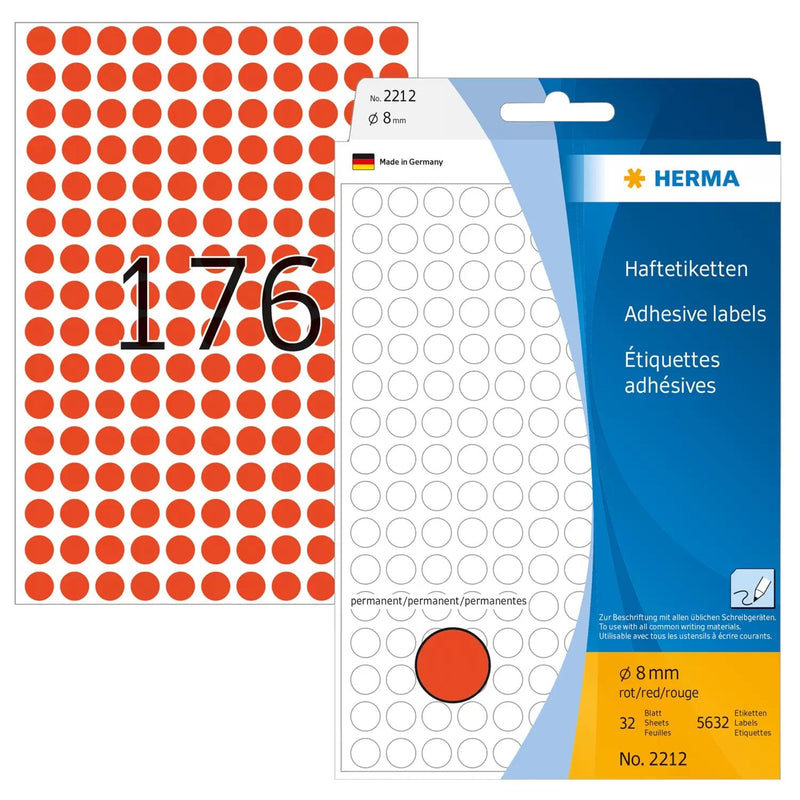 Herma Labels Multiusos Red 8MM Paper Round 5632 Units
