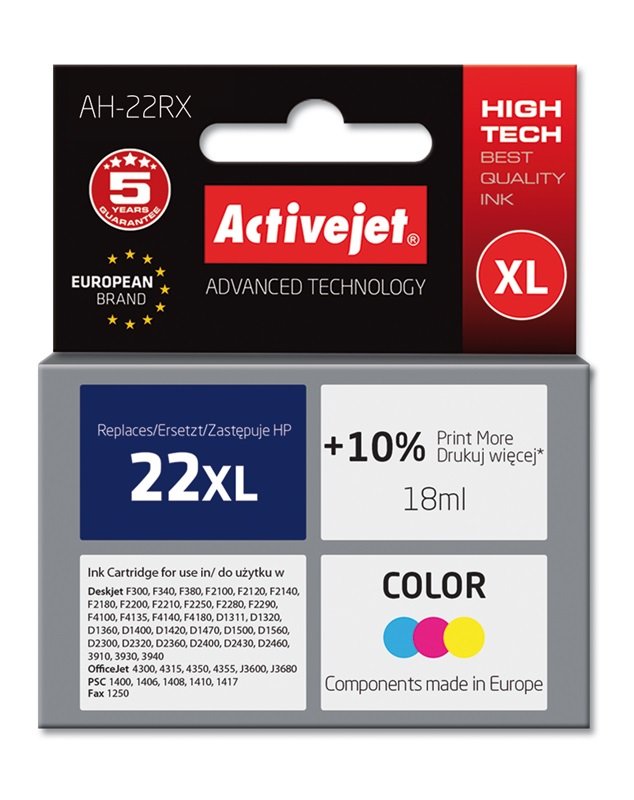 Activejet Ink Ah-22RX (reemplazo HP 22XL C9352A - Premium - 18ML - Colour