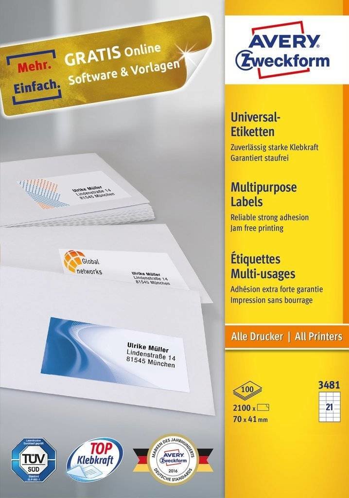 Avery 3481 Label Self-adhesive Rectángulo Permanente White 2100 Pieces