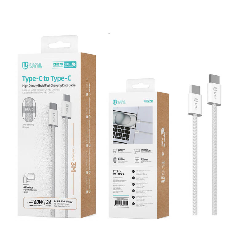 Cable Charging And Datos USB Type-c a Type-c 60W 3A 3M