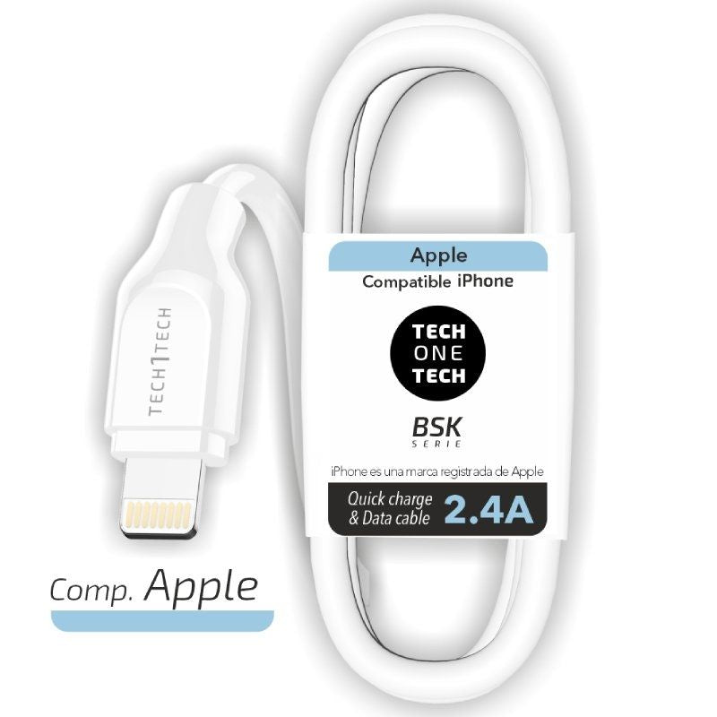 Tech One Tech USB Cable 2.0 Lightning TEC2902 Lightning Male USB Male 1M White