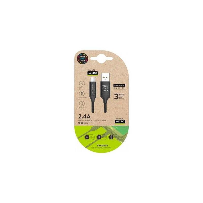 Tech One Tech USB Cable 2.0 TEC2001 USB Male Microusb Male 1M Black