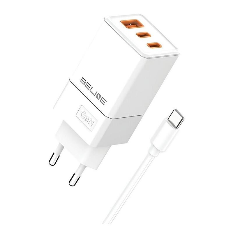 Charger Network 65W GaN 2x USB-C + USB-A + USB Cable -c White