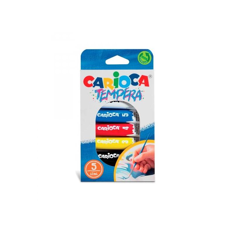 Carioca Pack 5 Tubitos Tempera 12ML - Colours Superlavables - Tall Poder Cubriente - Aplicable Materiales