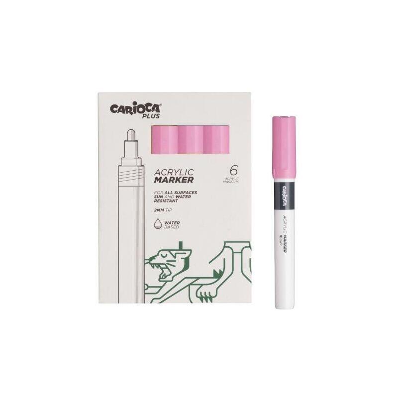 Carioca Plus Pack 6 Marcadores Acrilicos - Punta 2MM - Rosado