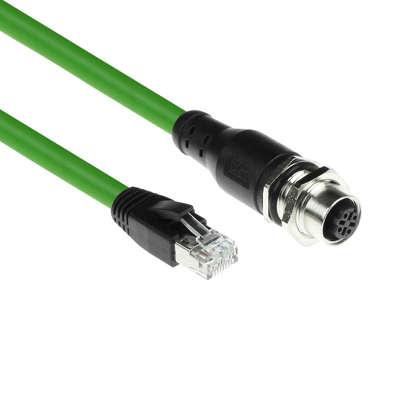 Industrial 5.00 Meters Sensor Cable M12D 4-PIN Female Chassis To RJ45 Male, Superflex Xtreme Tpe Cable Shielde