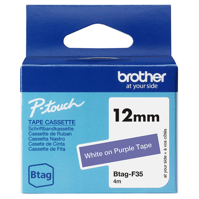Brother BTAG-F35 White Sobre Púrpura Roll (1 2CM X 4M) 1 Cinta(s) Box Colgar Tape Label
