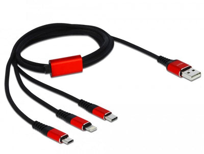 Delock 85892 USB Cable 1M 2.0 USB a USB C/Micro-usb B/Lightning Black Red — image 1