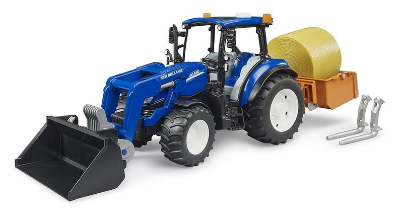 Bruder Nuevo Holland T5.120 Con Cargador Front Caja De Charging Horquillas Y Pacas Redondas, Modelo Vehículo 021
