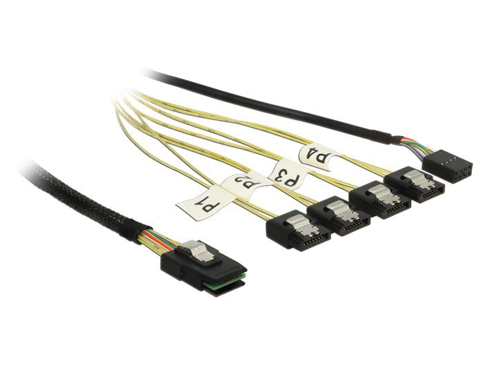 Delock Cable Mini Sas SFF-8087 4 X SATA 7 Pin Reverse + Sideband 0,5M