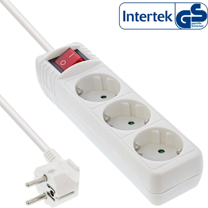 Inline Power Strip 3 Ports 3X Type F With Switch And Security Kids White 3M