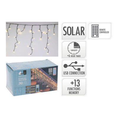 Curtain LED Solar Rechargeable 240 Leds 13 Funciones Parpadeante Outdoor White Cálido 5.6M — image 1