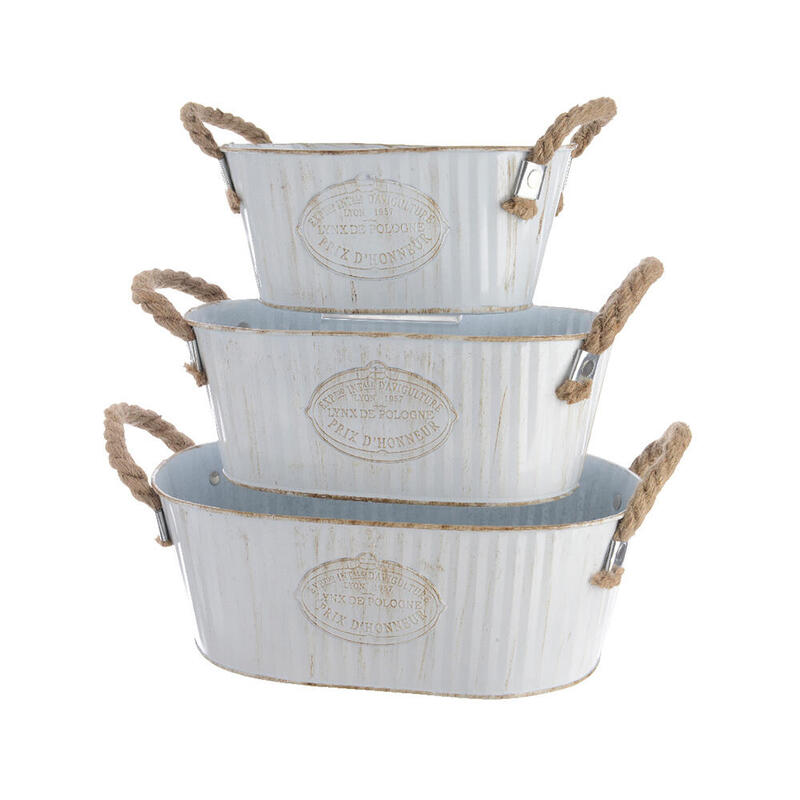 Bucket Zinc Ovalado With Handle Cuerda Set Of 3UNID