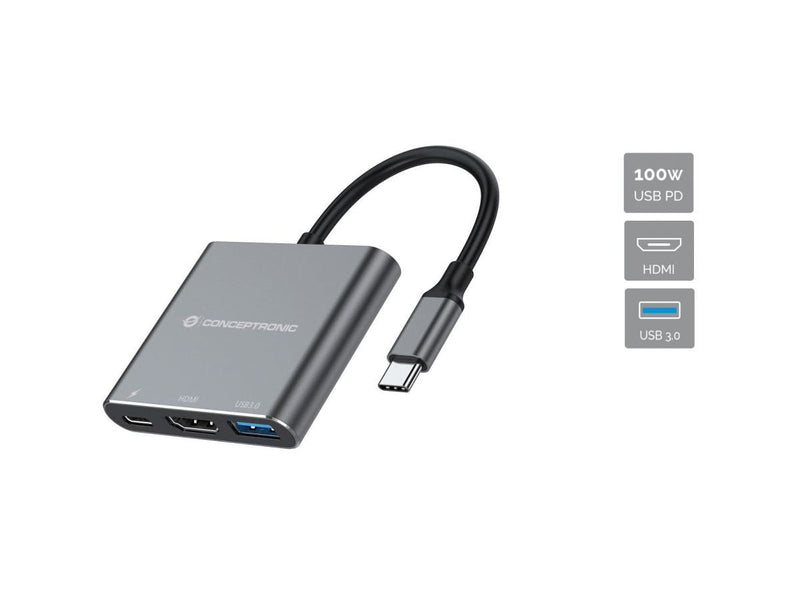 Conceptronic Adapter USB-C 3EN1 DONN018 HDMI USB -a 3.0 USB-C Pd 100W