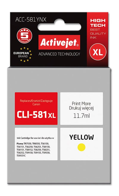 Activejet Ink ACC-581YNX (reemplazo CLI-581Y XL - Supreme - 11 70ML - Yellow — image 1