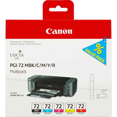 Canon Cartridge PGI72 Pack 5 Colours Mbk/C/M/ And /R Pixma PRO-10 Cyan Magenta Black Matte Red Yellow — image 1