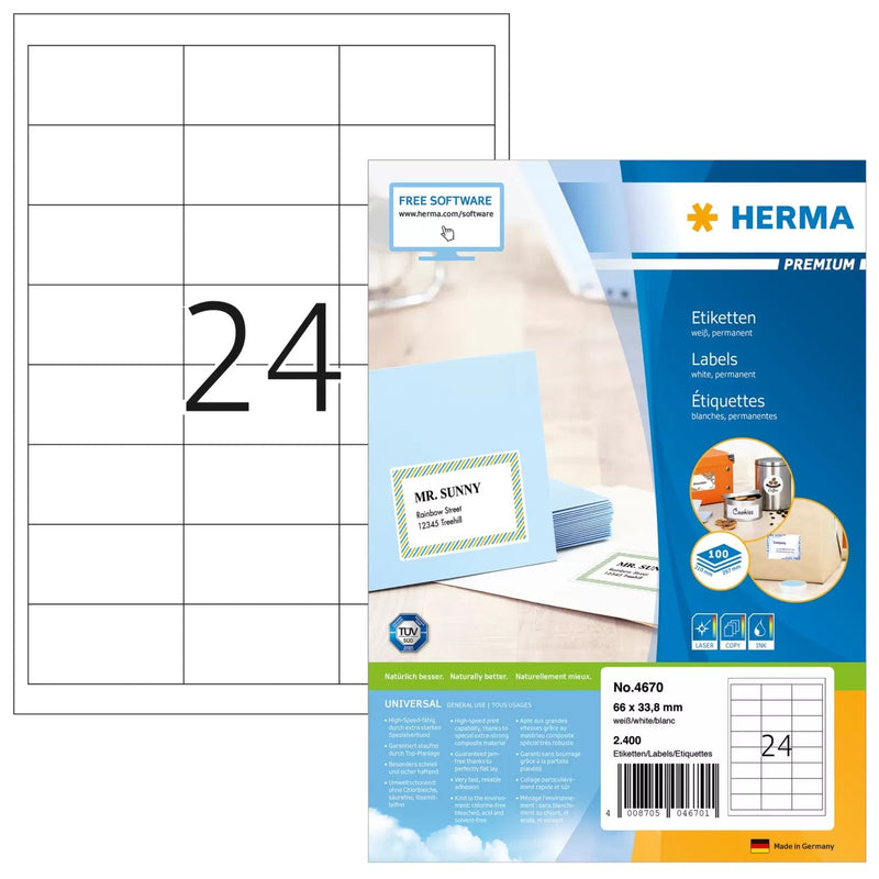 Herma Labels Premium A4 White 66X33,8MM Paper 2400 Units