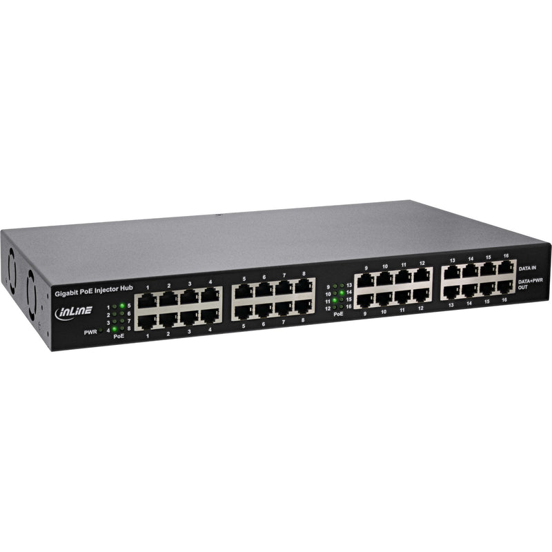 Inline PoE + Gigabit Network Injector Hub 16 Ports (16X PoE + ), 1GBIT/S, 19 Stands Incluidos), Metal 2 Fans