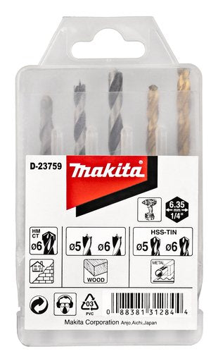 Makita Set Of Drill Bits 1/4, 5 Pieces D-23759 — image 1