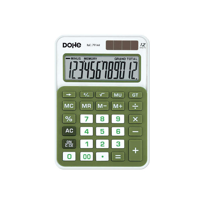 Dohe Calculator Electronica 12 Digitos - Power Solar And a Batteries - 4 Keys Memory - Apagado Automatic -