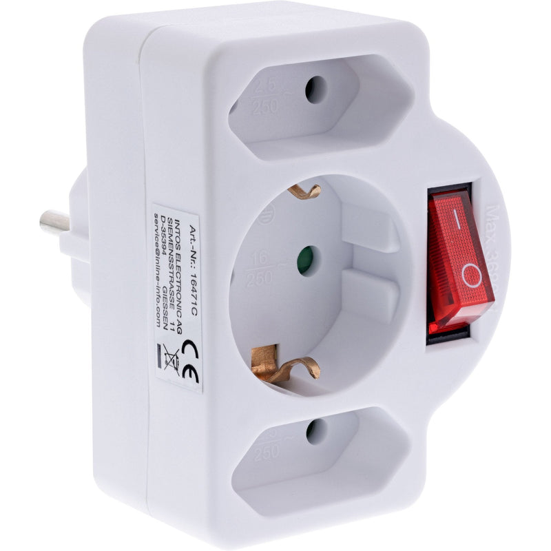 Inline® Power Adapter With Switch, Ec Plug a 2X Euro Socket + 1X Ec Socket White