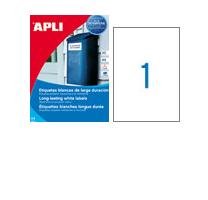 Apli Labels Adhesivas 210X297MM Láser C/Rectos 1 X 20H Poliéster White — image 1