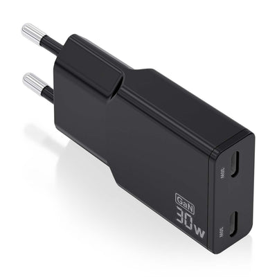 Aisens Charger GaN Ultra Slim 30W, 2x USB-C PD 3.0 QC4.0, Black — image 1