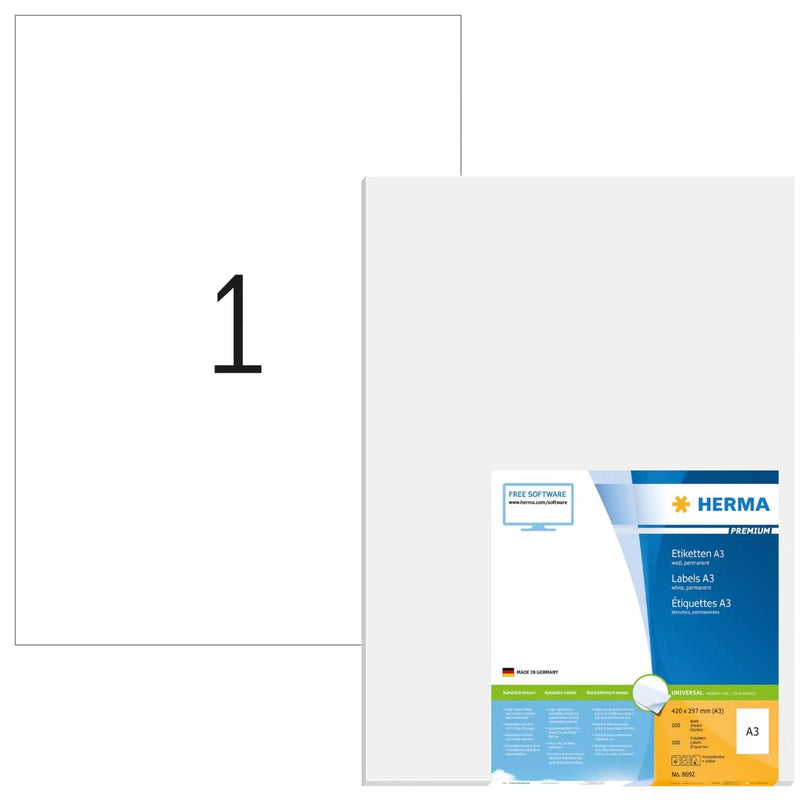 Herma Labels A3 420X297 100 Sheets Din A3 100 Pcs. 8692 Labels