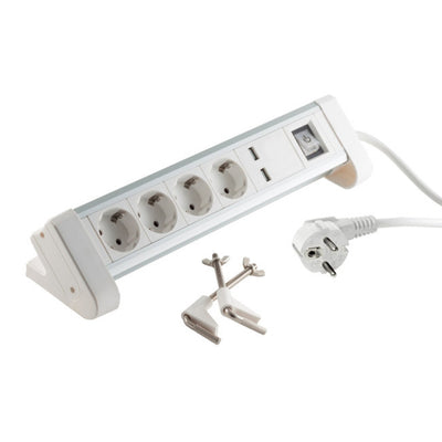 Helos Power Strip Desk 4 Sockets + 2 USB White 1,5M, With Switch — image 1