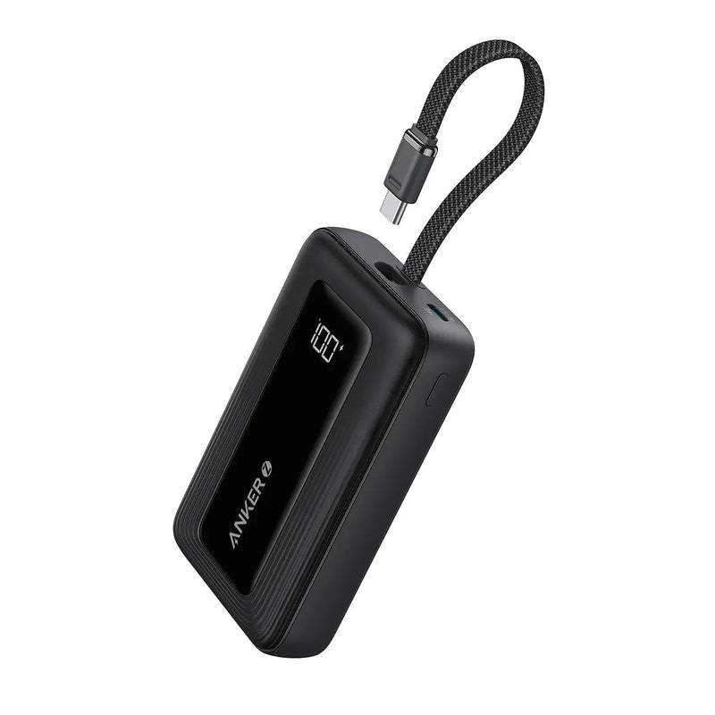 Anker Power Bank (10K,30W, Built-in USB-C Cable Black