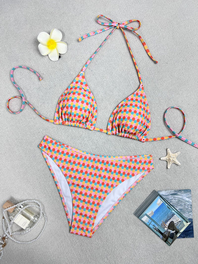 Printed Triangle-bra Bikini Swimsuit Set