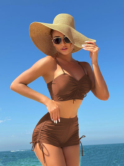Two-piece Modest Mid-length Drawstring Swimsuit