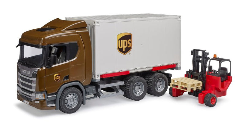 Bruder Camión Logístico UPS Scania Super 560R Con Wheelbarrow Elevadora Transportable, 3582