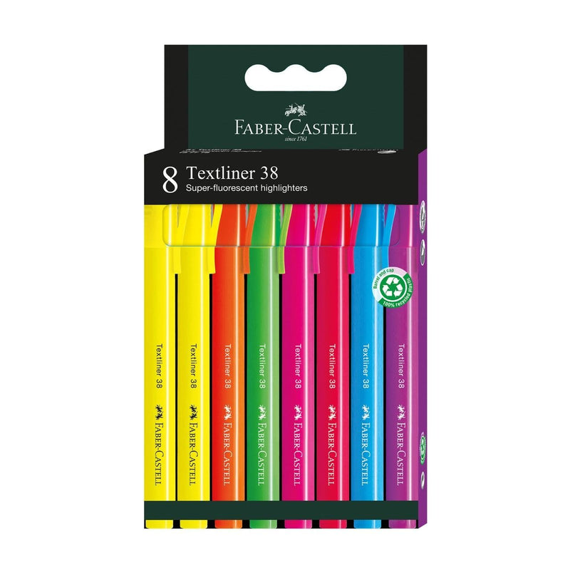 Faber-castell Textliner 38 Pack 8 Marcadores Fluorescentes - Body Thin - Punta Biselada - Trazo Thick And Thin
