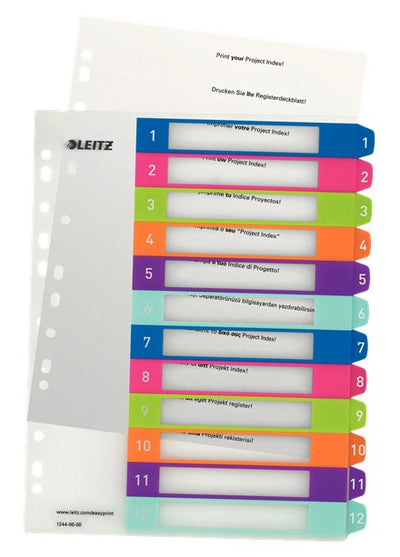 Leitz Wow Indice Plastic Imprimible Multicolour 12 Pestañas - Multitaladro - Formato A4 - Colour Translucido — image 1